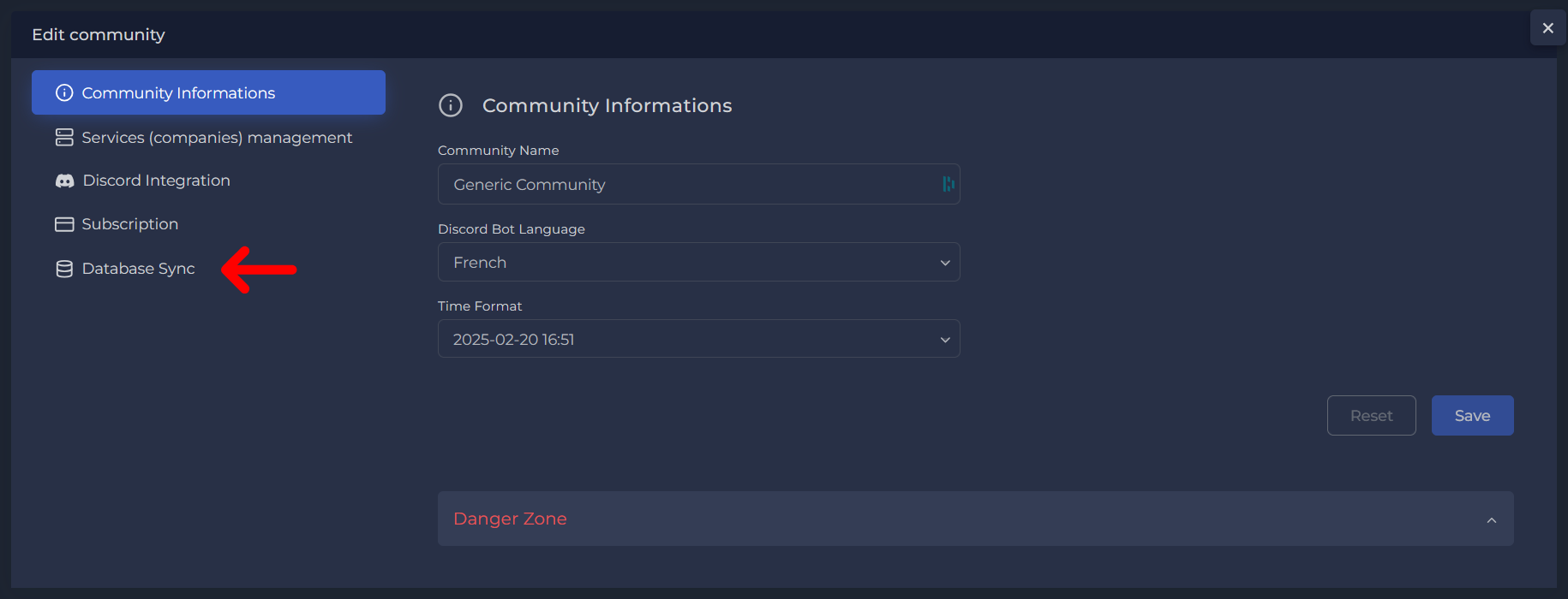 Community Settings Page